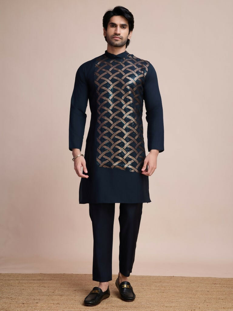 Vastranavya Traditional Festival Wear Pure Silk Thread & Sequence Embroidered Work Kurta | Grocsy