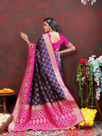 Lorenvalley Fashion Purple & Magenta Patola Silk Woven Design Meenakari Weaving Saree | Grocsy