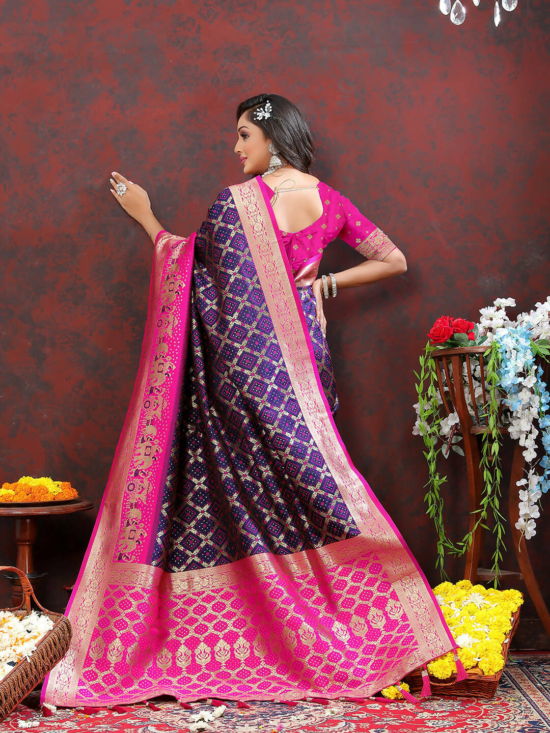 Lorenvalley Fashion Purple & Magenta Patola Silk Woven Design Meenakari Weaving Saree | Grocsy