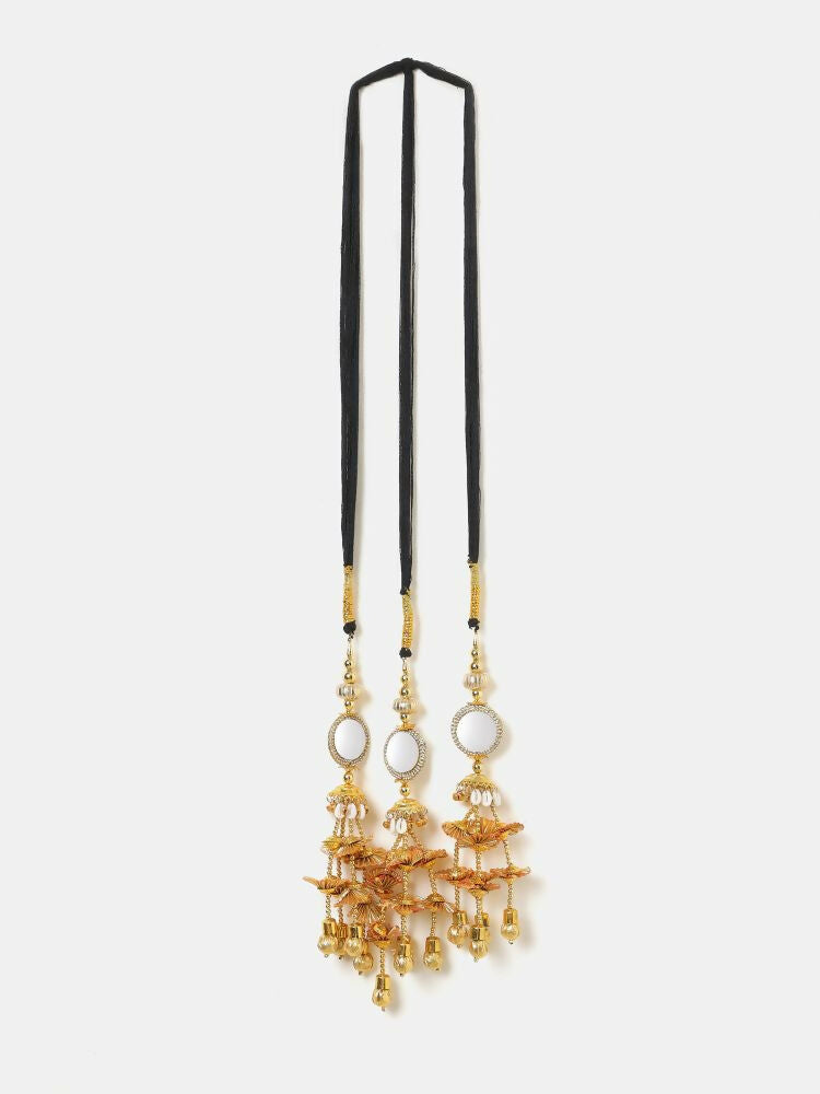 Ruby Raang Gold Gota Pati Work And Threads With Pearls And Black Thread And Mirrors | Grocsy