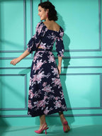 Blue Crepe Floral Printed Top with Matching Skirt - Shivani | Grocsy