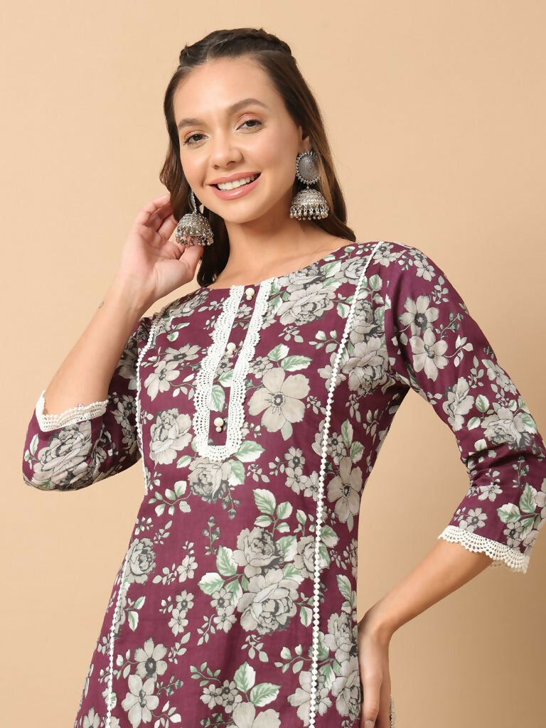 FIORRA Women's Light Blue Cotton Straight Kurta Set | Grocsy
