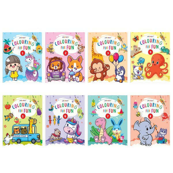 Jolly Kids Colouring for Fun Books For Kids Set of 8| Each Book 64 Images| Colouring & Painting Books| Ages 3 - 8 Year | Grocsy