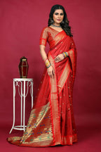 Jyoti Fashion Women's Red Paithani Silk Zari Woven Saree with Blouse | Grocsy