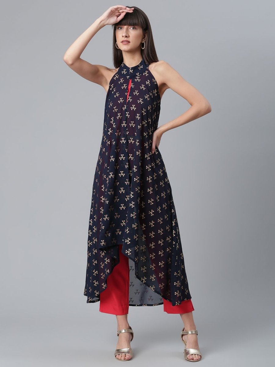 Ahalyaa Women Red Crepe Solid kurta Pant with Printed Jacket | Grocsy