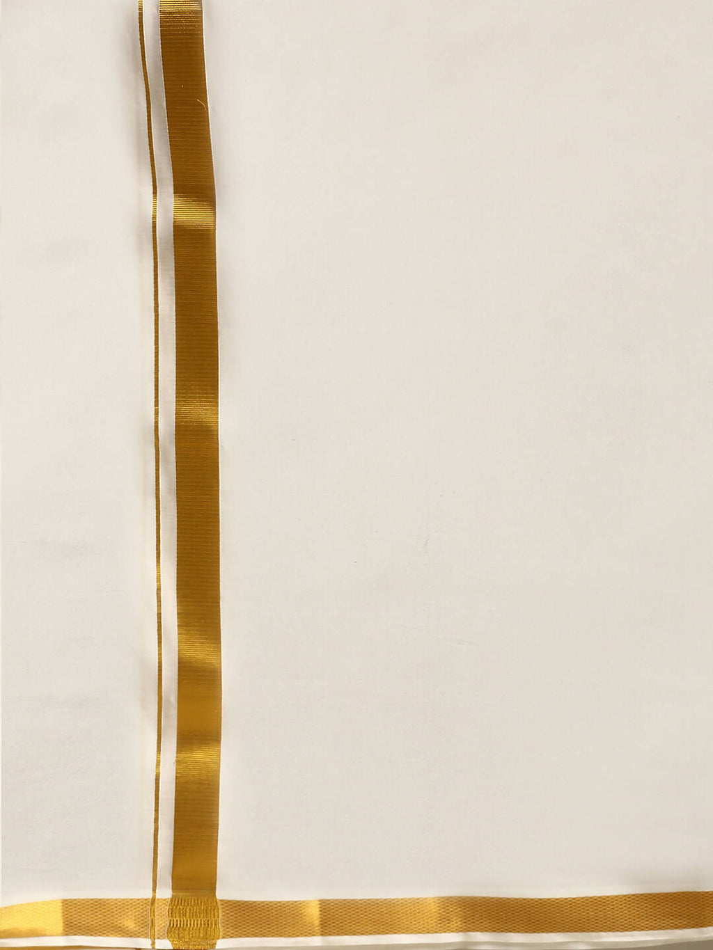 Ramraj Cotton 2 In 1 Set For Mens Readymade Cream Double Layer Pocket Dhoti With 3/4 Inch Golden Jari And Towel | Grocsy