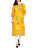 Cheera Hand Block Print Latest Mustard Straight Kurta | Grocsy