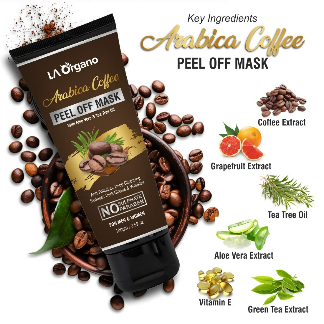 LA Organo Papaya Hydrating Face Gel with Alovera & Vit-E & Arabica Coffee Peel Off Mask Combo | Grocsy
