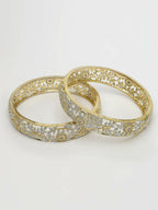 NVR Women's Set of 2 Gold-Polished American Diamond Emblished Handcrafted Bangles | Grocsy
