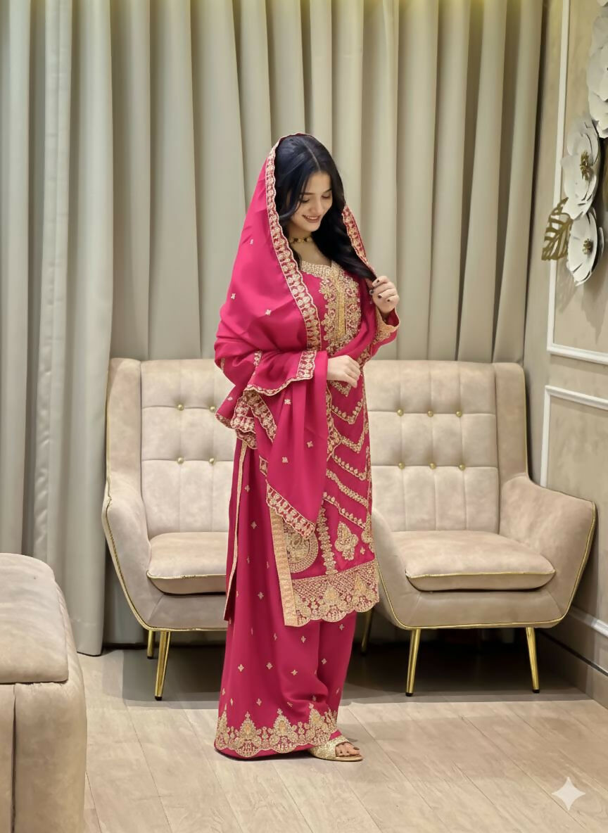 Teeya Creation Rani Color Chinon Silk Party Wear Trending Palazzo Set | Grocsy