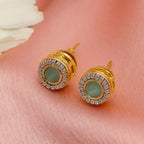 Green Round Daimond and Stone Studs (Green) - Ruby Raang | Grocsy