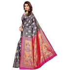 Vamika Banarasi Jaquard Blue Weaving Saree (BANARASI 04) | Grocsy