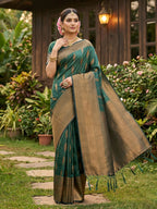 Shree Shyam Fashion Green Silk Blend Saree | Grocsy