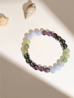 Red Carnelian, Amathyst Multicoloured Brown and Black Round crystal Beads Elastic Bracelet - Ruby Raang | Grocsy