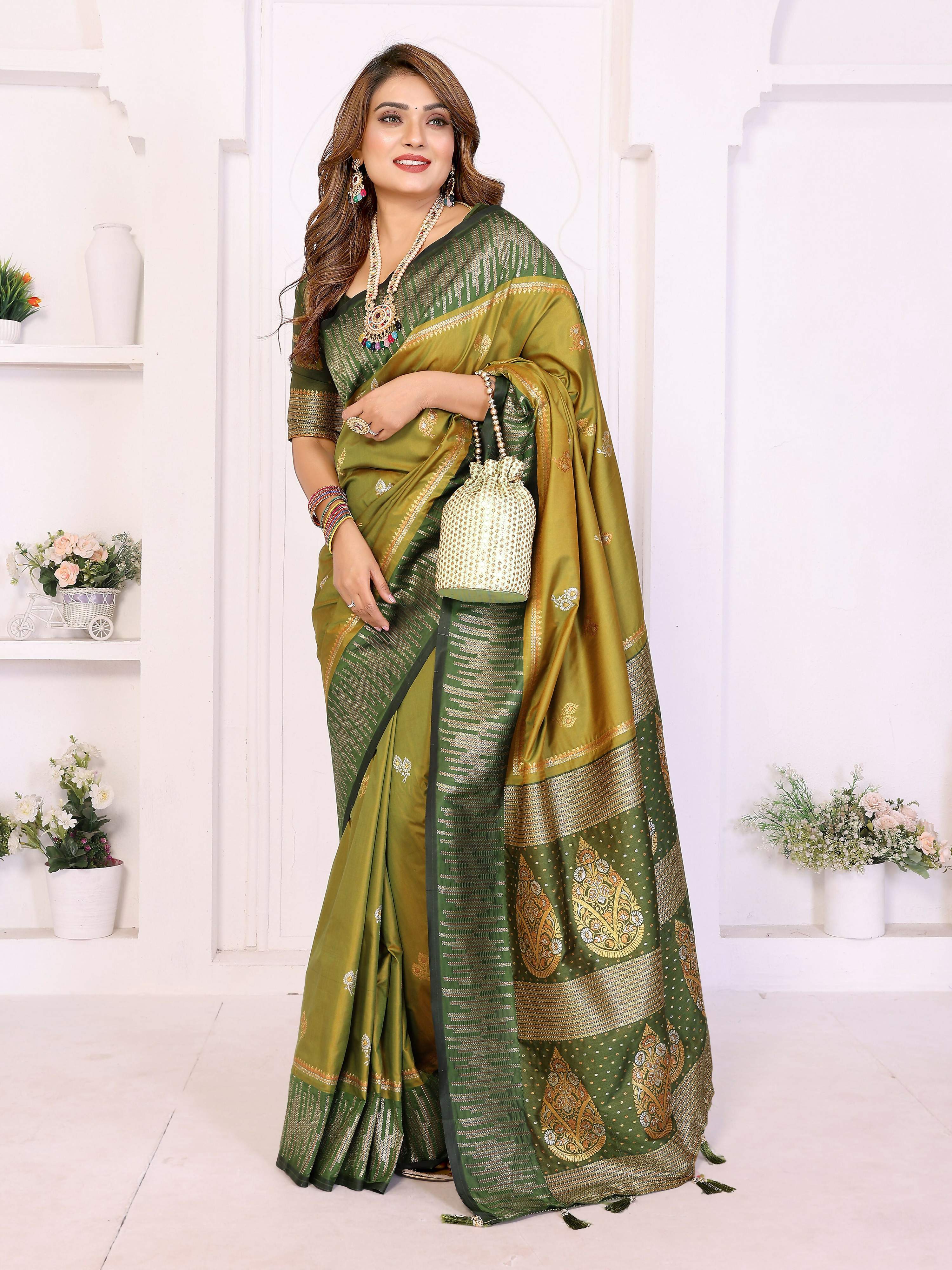 Aastha Fashion Pista Green South Soft Silk Zari Weaving Saree | Grocsy