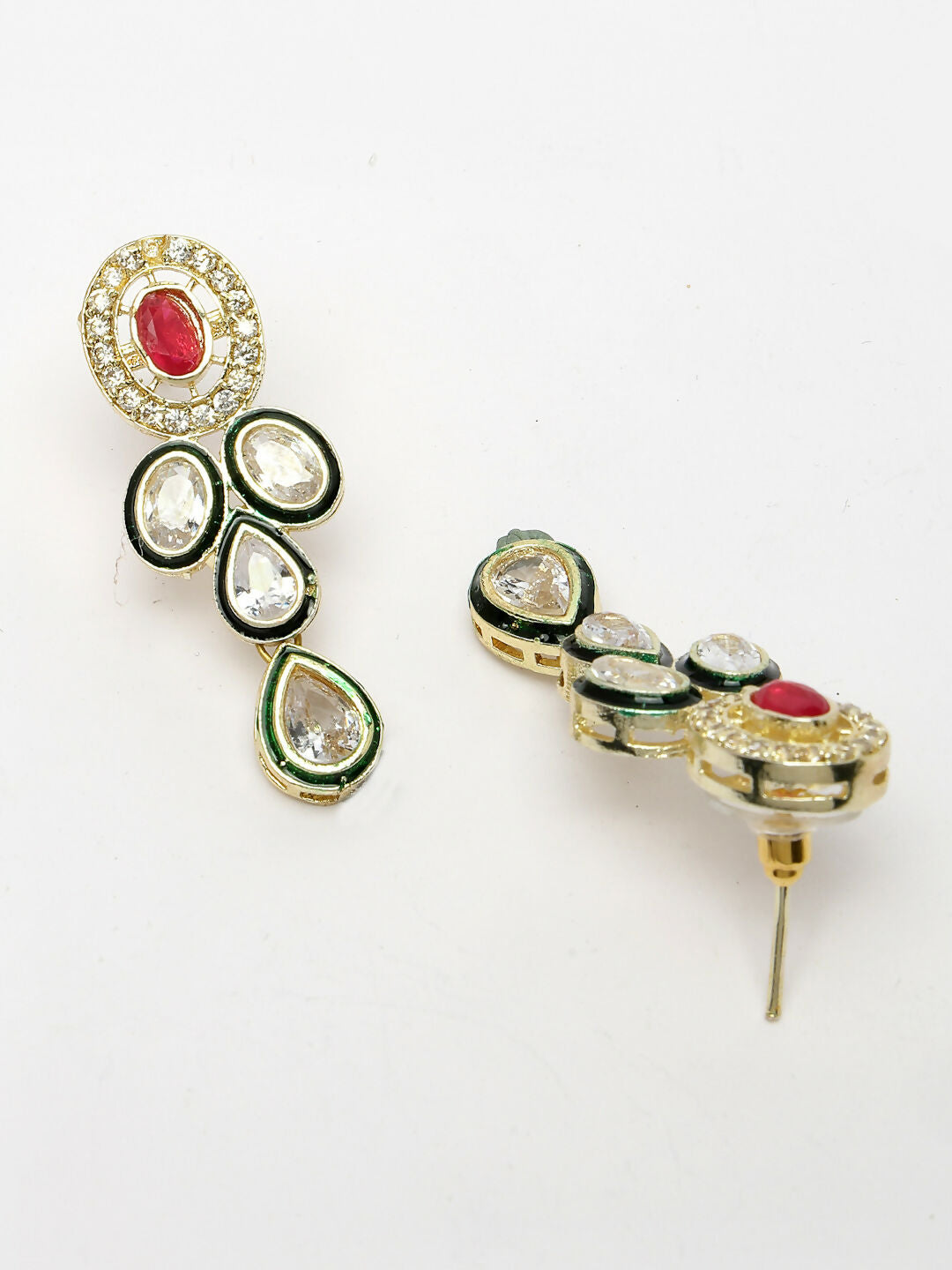 NVR Women's Red & Gold Kundan Studded Handcrafted Jewellery Set | Grocsy