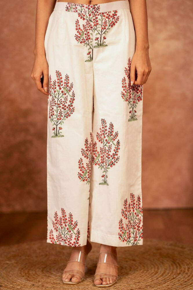 Joban Fashion Off White Pink Hand Block Printed Cotton Suit Set | Grocsy
