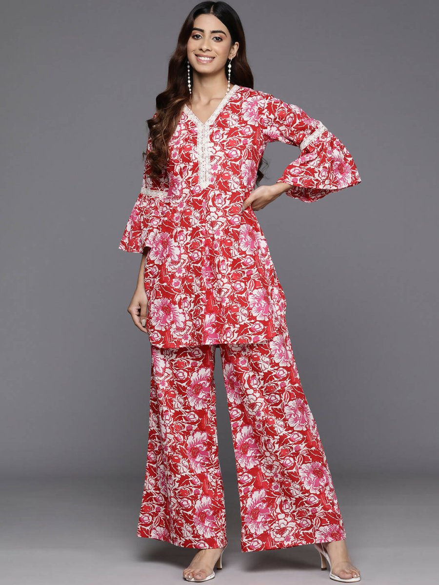 Ahalyaa Women's Traditional Wear Co-ods - Red | Grocsy