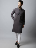 Even Apparels Black Color Pure Cotton Men's Kurta With Band Collar (CHK1166) | Grocsy