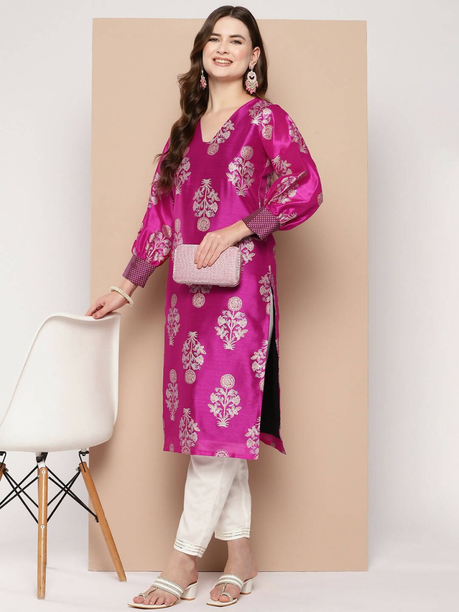 Ahalyaa Women's Traditional wear Kurta - Pink | Grocsy