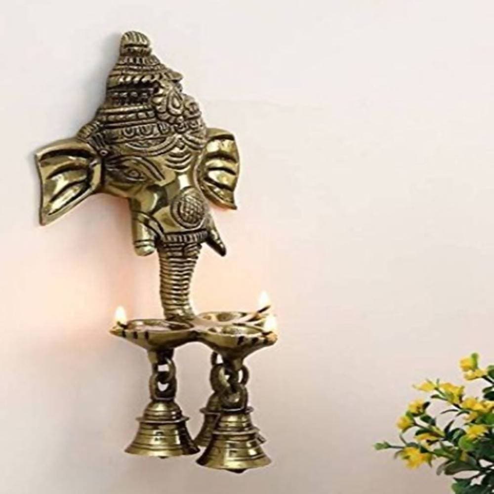 Puja N Pujari Ganesh Wall Hanging Three Diya Oil Lamp | Grocsy