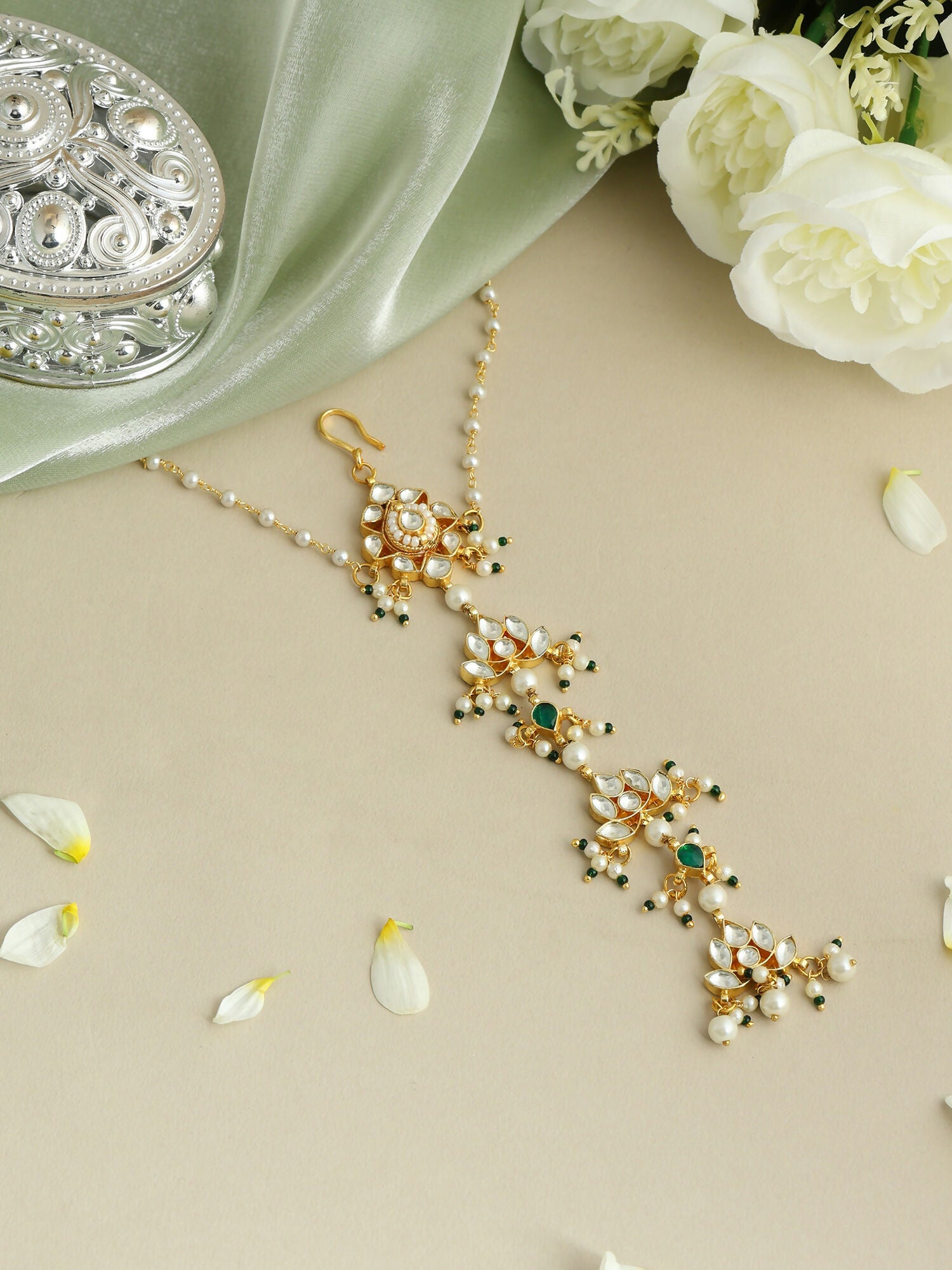 Ruby Raang Kundan And Pearl Hair Accessory | Grocsy