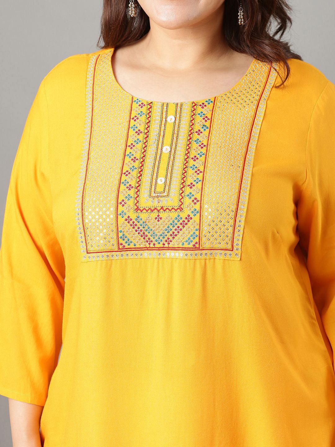 Sztori Floral Embroidered Yoke Design Sequined Straight Kurta | Grocsy