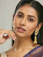 Nuyug 22K Gold-Plated Elegant Kundan Stone Studded & Pearl Drops Mini Jhumki Dangler Earrings | Grocsy