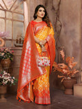 Anaita Yellow kochi Silk With Beautiful Checks Weaving Saree With Blouse | Grocsy