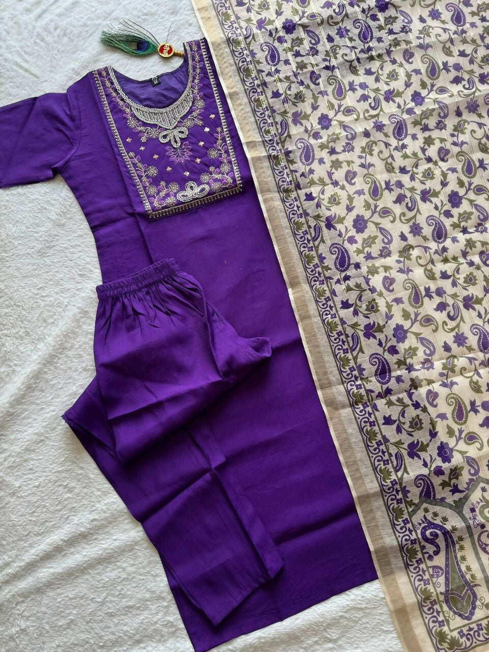 Teeya Creation Womens New Fancy Premium Silk Fabric Kurta Set - Purple | Grocsy