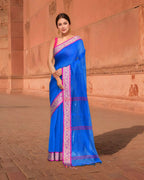Joban Fashion Women Blue & Pink Trendy Cotton Saree | Grocsy