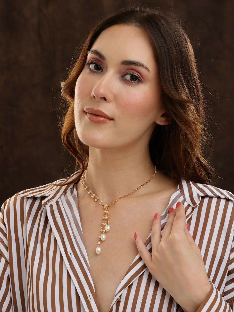 Beaded Pearl Drop One-Sided Layered Necklace - Ruby Raang | Grocsy