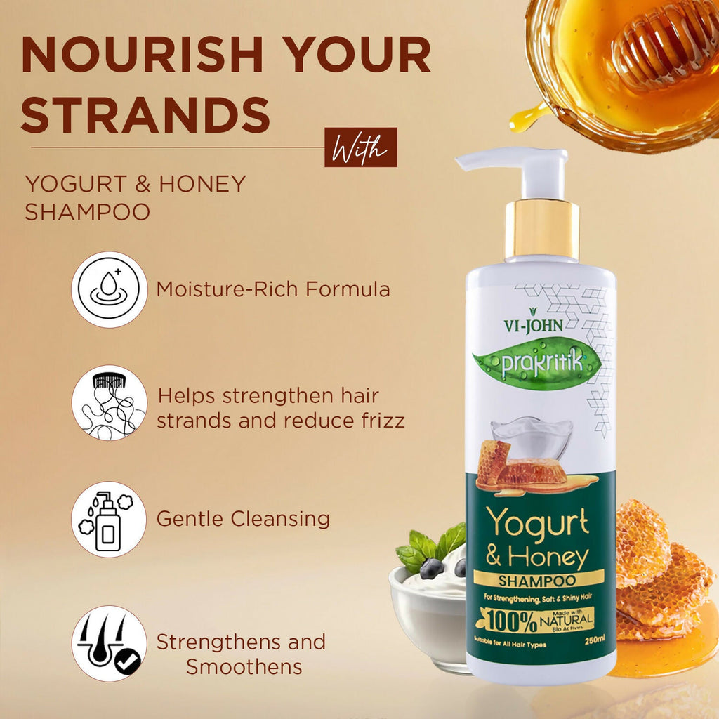 VI-JOHN Prakritik Yogurt & Honey Shampoo Cleanses Scalp, Made With 100% Natural Bio Actives | Grocsy