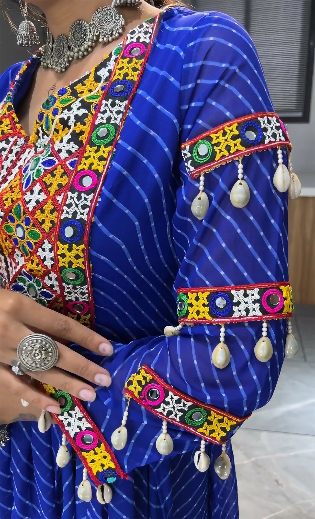 Vastranavya Blue Navratri Special Kutchi Work with Gota Patti & Mirror Work Kurti | Grocsy