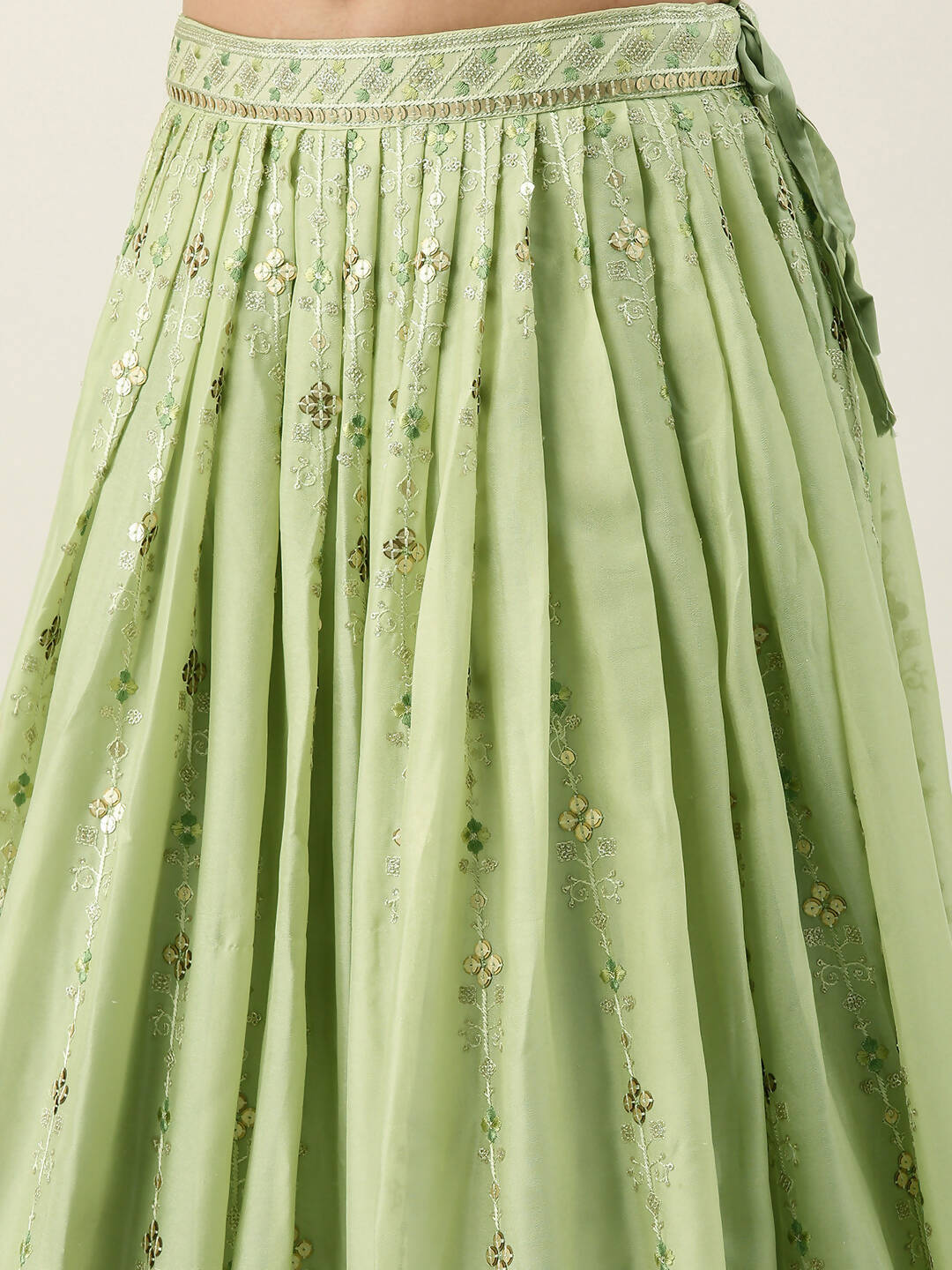 House of Panchhi Pista Green Pure Georgette Embroidered Lehenga & Blouse, Dupatta | Grocsy