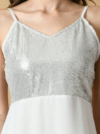 Myshka Women's White Solid Georgette Party Dress | Grocsy