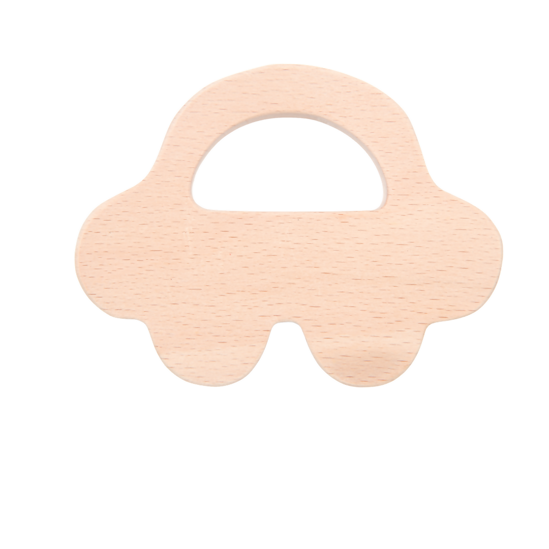 Nesta Toys Wooden Car & Elefant Teether Set, Beech Wood Teether for Babies | Grocsy