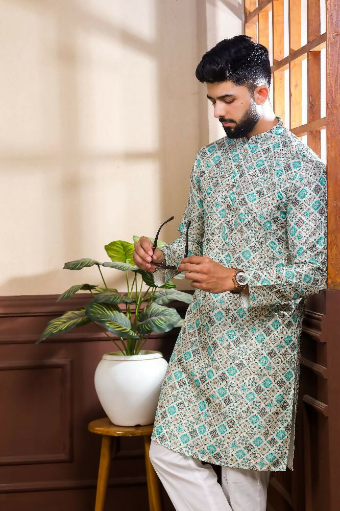Blue Art Silk Digital Printed, Embroidery Work Kurta Set - Mahotsav | Grocsy