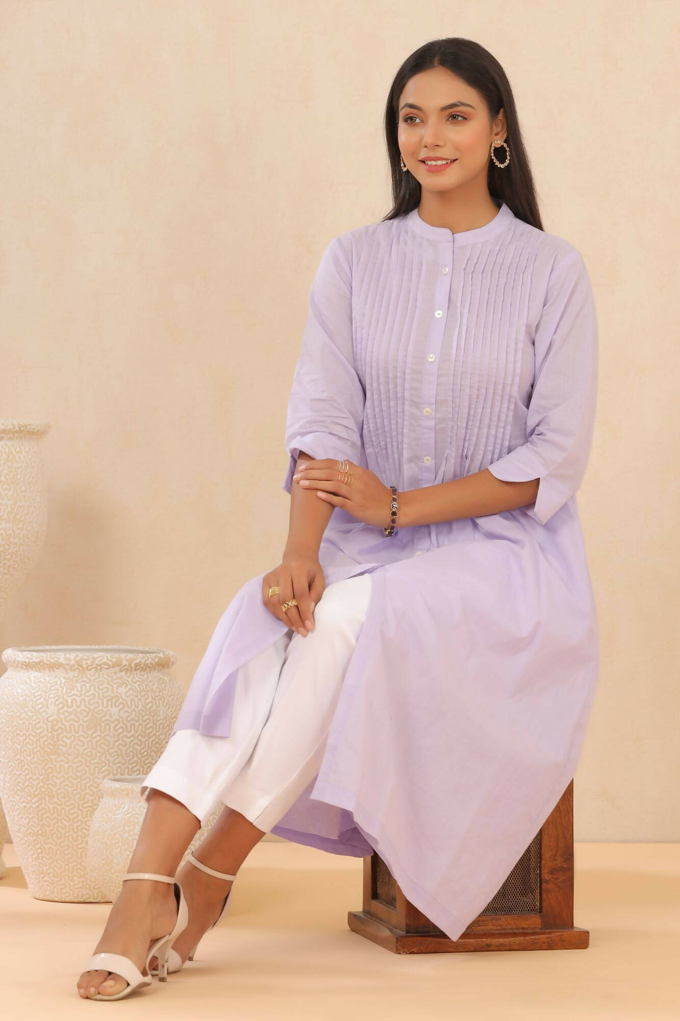 Juniper Women Lilac Cambric Solid A-Line Kurta | Grocsy