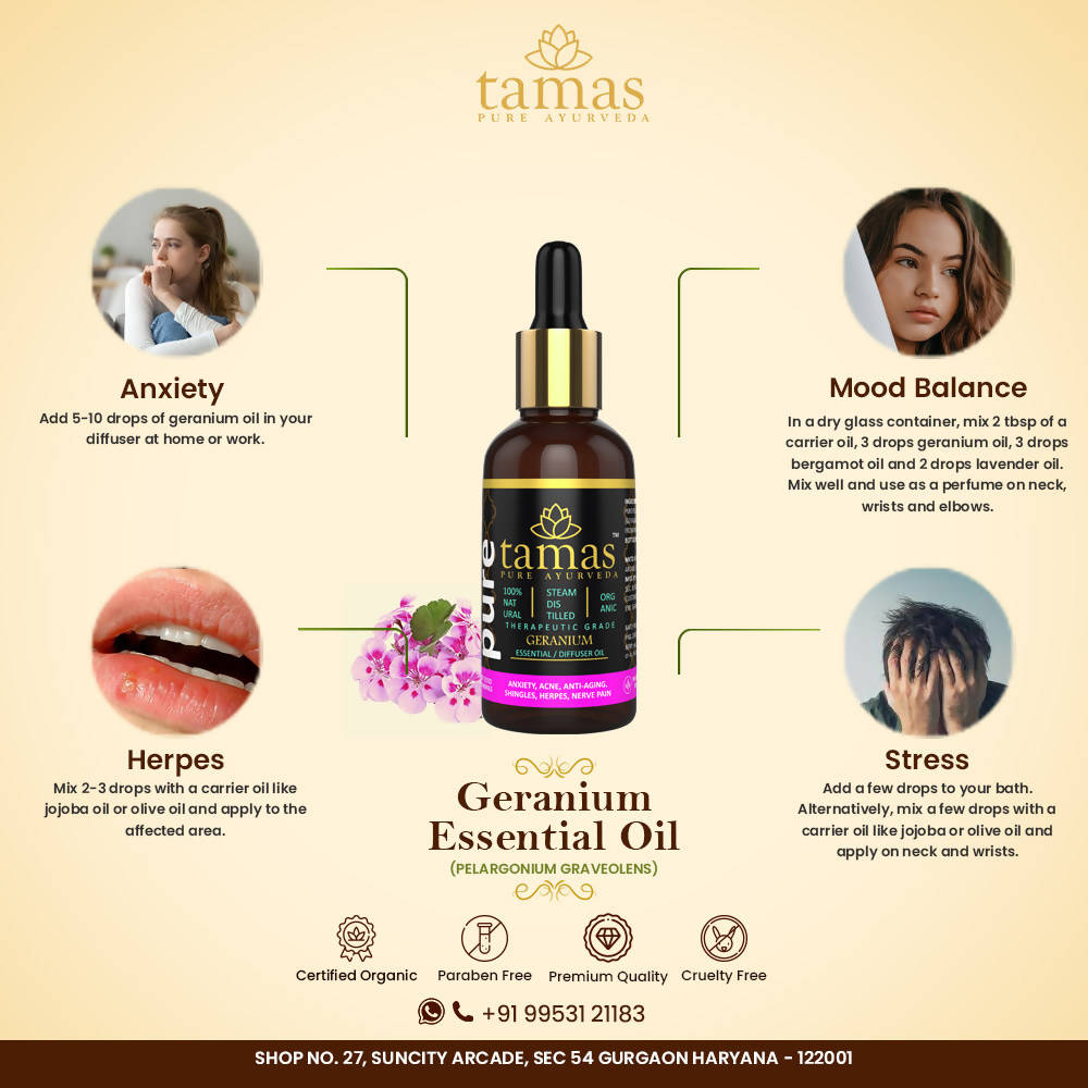 Tamas Pure Ayurveda 100% Organic Geranium Essential Oil - USDA Certified Organic | Grocsy