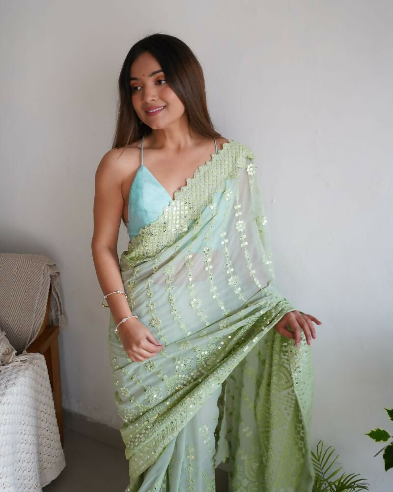 Vamsee Vani Green Georgette Saree | Grocsy