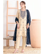 KC Khadi Cotton White Suit With Blue Dupatta 3 Piece Pair For Women | Grocsy