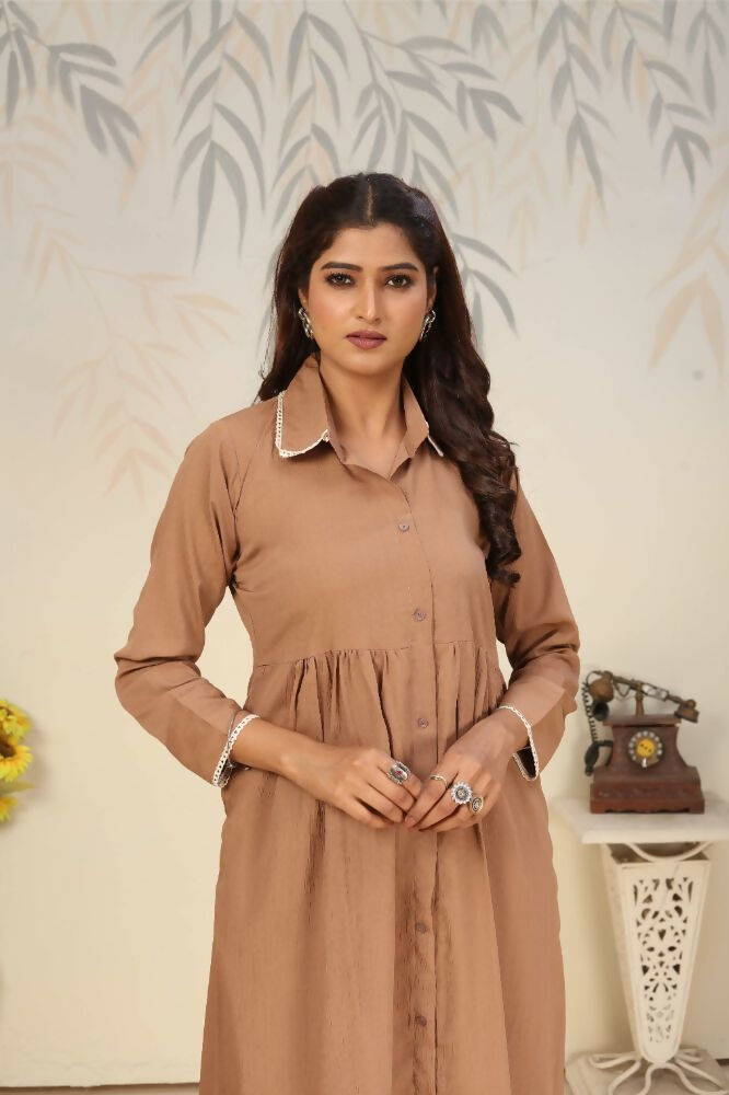 Jyoti Fashion Women's Beige Rinkal Cotton Plain with Side Pocket Kurtis & Sets | Grocsy