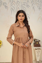 Jyoti Fashion Women's Beige Rinkal Cotton Plain with Side Pocket Kurtis & Sets | Grocsy