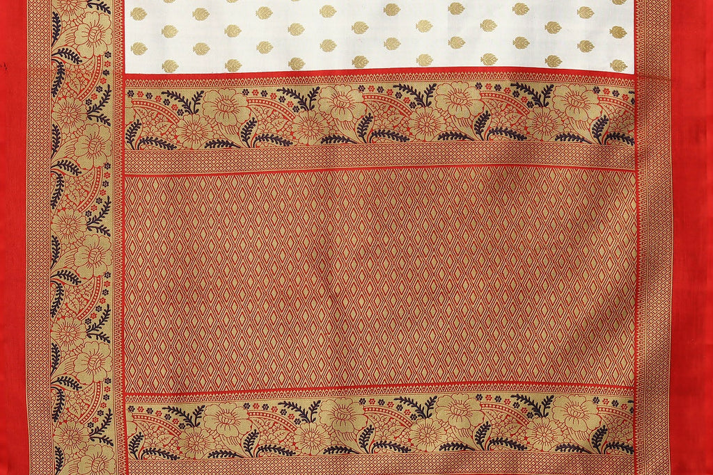 Vamika white & red Printed Art Silk Saree | Grocsy