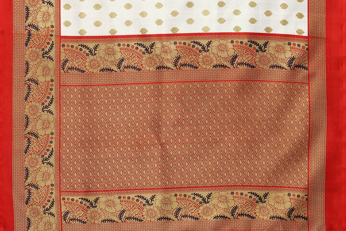 Vamika white & red Printed Art Silk Saree | Grocsy