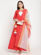 Ahalyaa Wome's Red Crepe Solid Kurta With Dupatta | Grocsy
