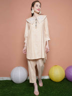 Women Republic Beige Striped Kurta Set | Grocsy