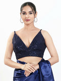 Joban Fashion Navy Blue Sequin Padded Blouse With V Neck Sleeveless | Grocsy
