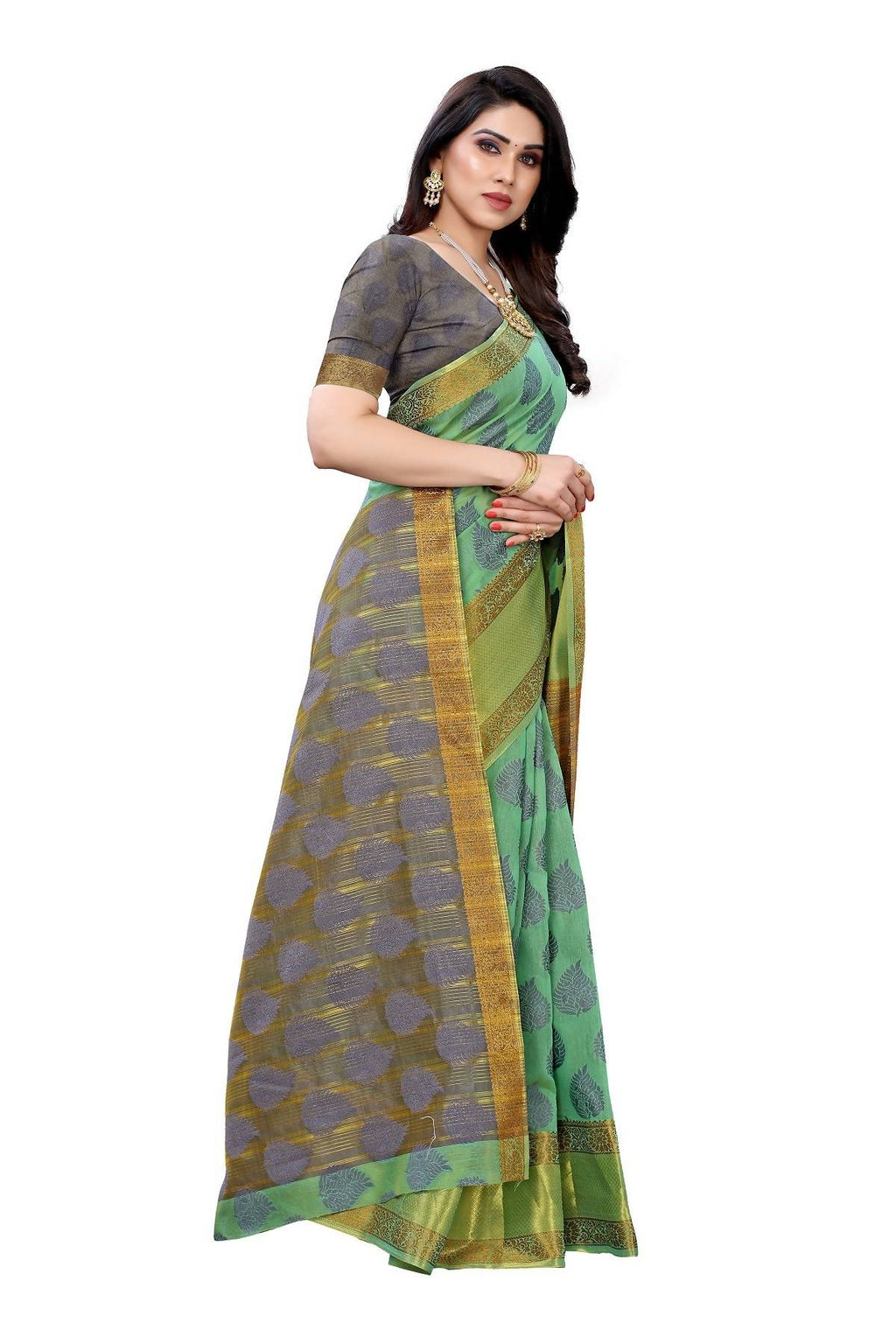 Vamika Green Jari Work Cotton Silk Saree (RIDHIMA GREEN) | Grocsy